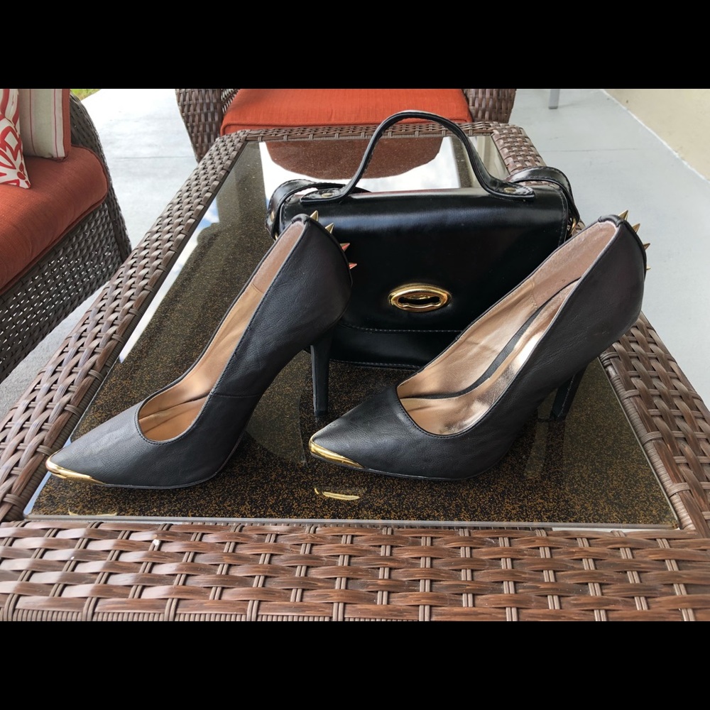 Charlotte Russe Black Stud Heels with Black Purse